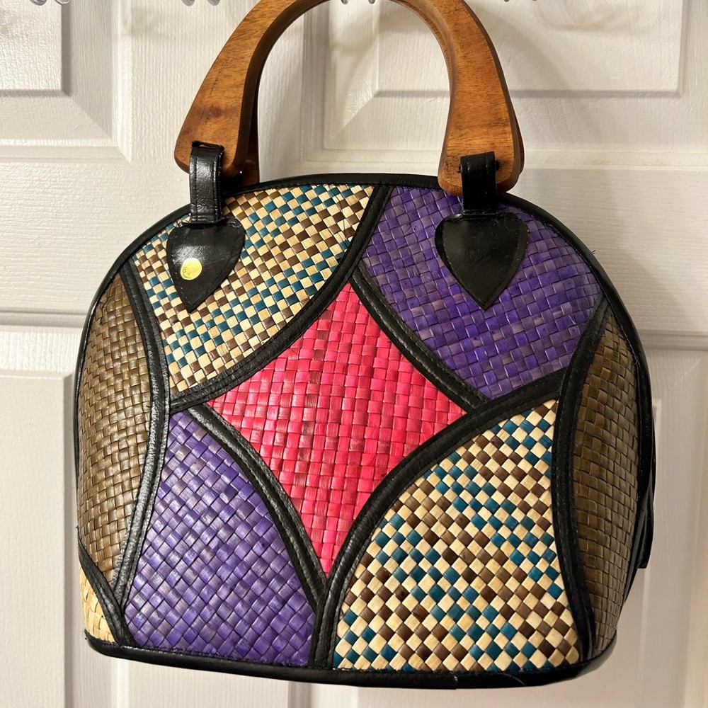 Handmade in Philippines Purple Pink Tan Patchwork Satchel with Dome Shape